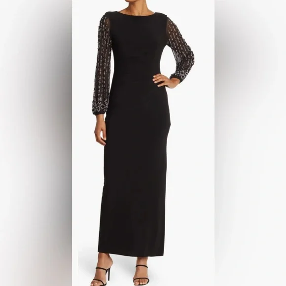 MARINA | Dresses | Marina Beaded Long Sleeve Maxi Gown Black Size 2 |  Poshmark